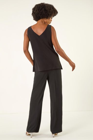 Roman Black Embellished V-Neck Stretch Vest Top