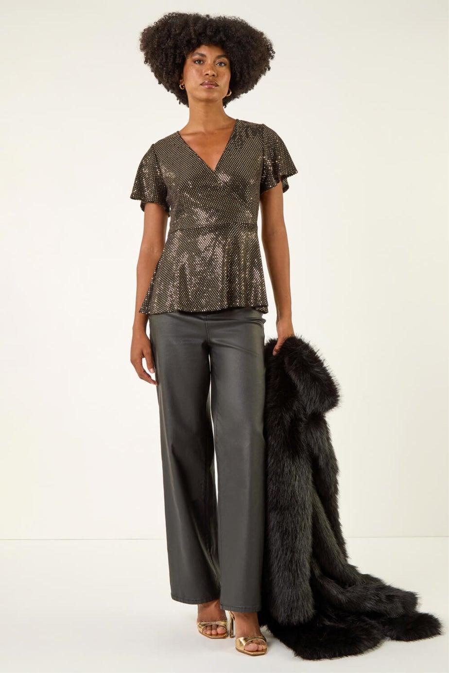 Roman Bronze Sparkly Wrap Front Tunic Top