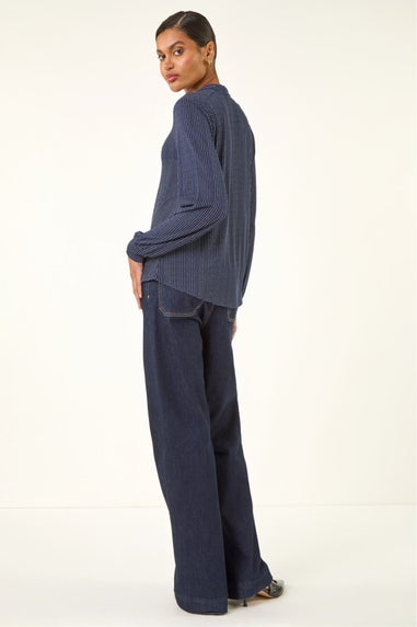 Roman Navy Polka Dot Tie Neck Top