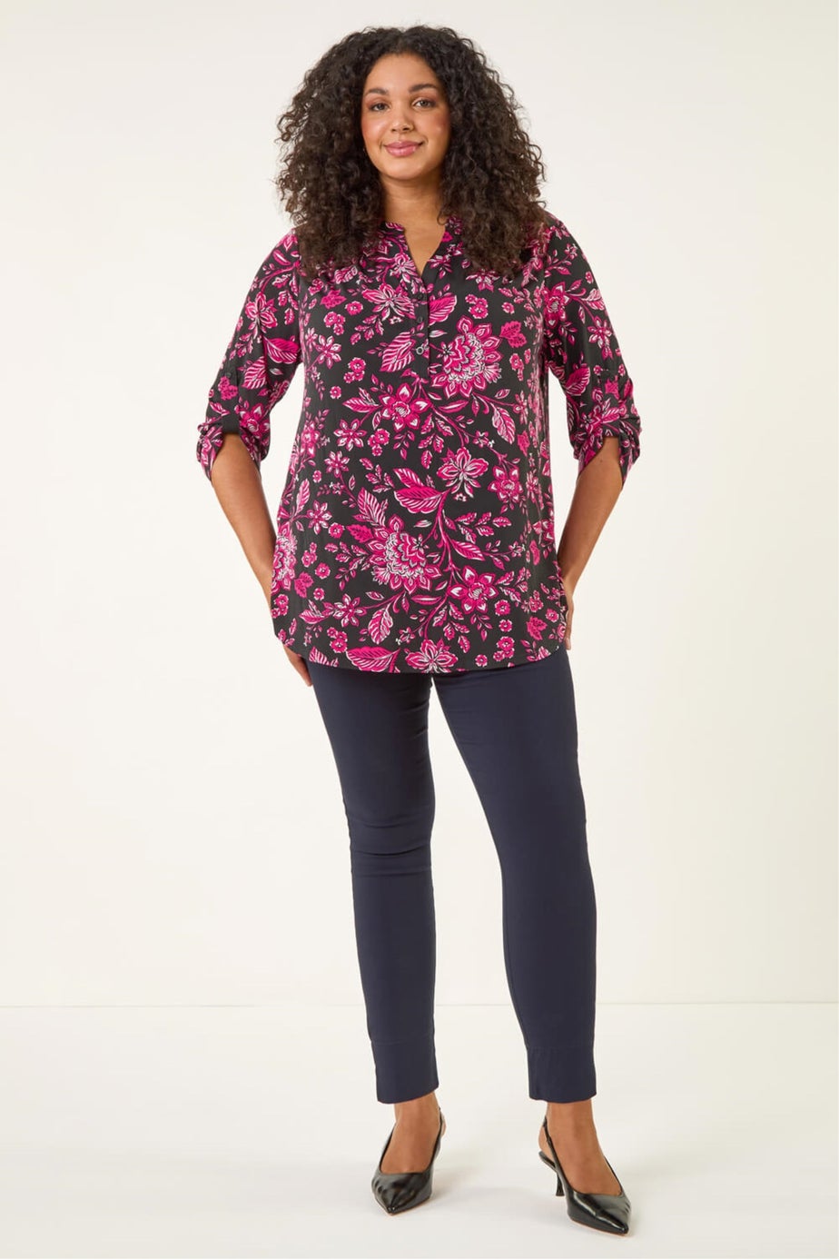 Roman Cerise Curve Textured Floral Print Shirt