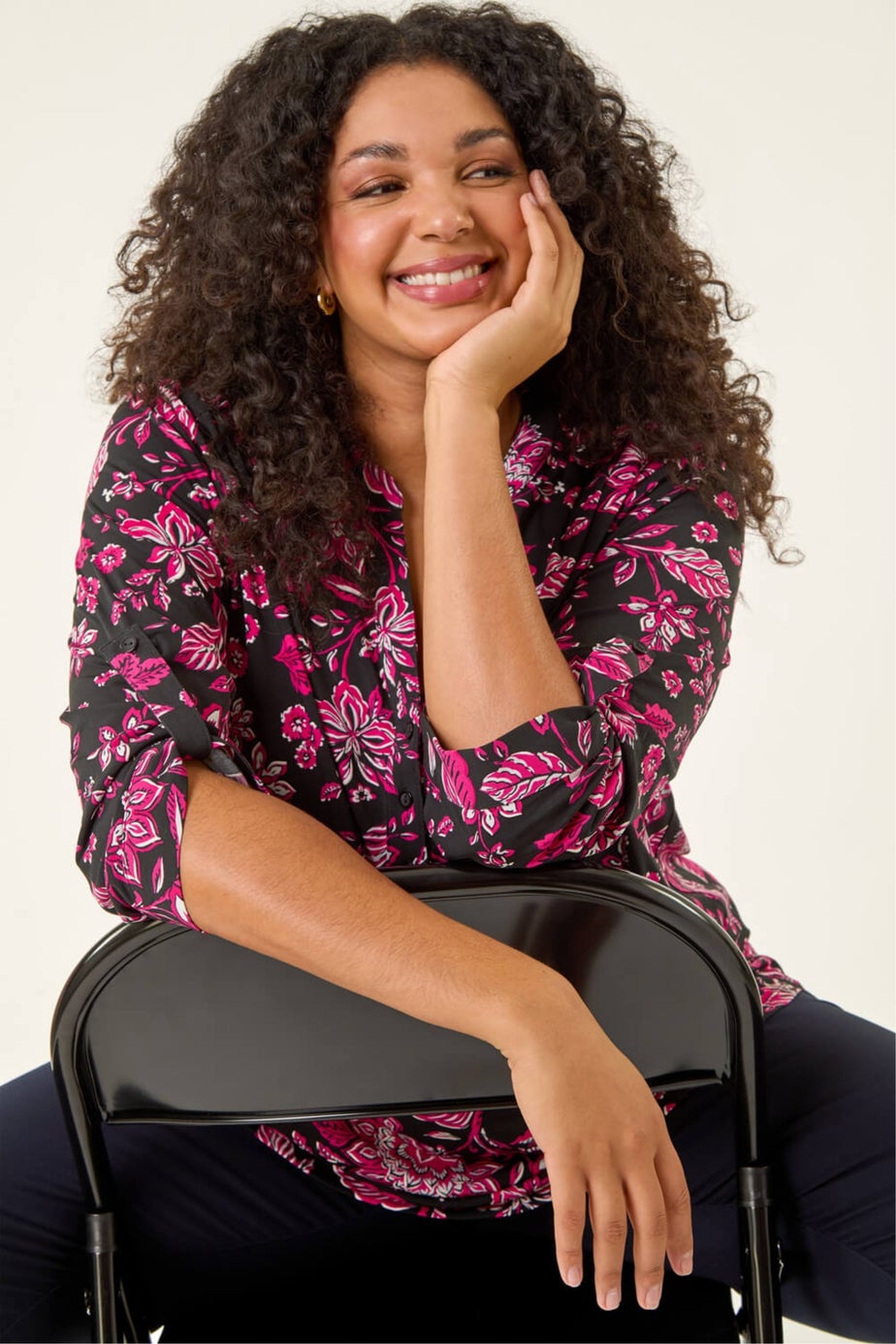 Roman Cerise Curve Textured Floral Print Shirt