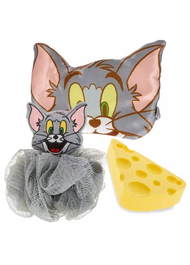 Tom & Jerry Grey Sleep Mask & Body Puff Bundle With Cheese Bath Fizzer