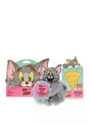 Tom & Jerry Grey Sleep Mask & Body Puff Bundle With Cheese Bath Fizzer