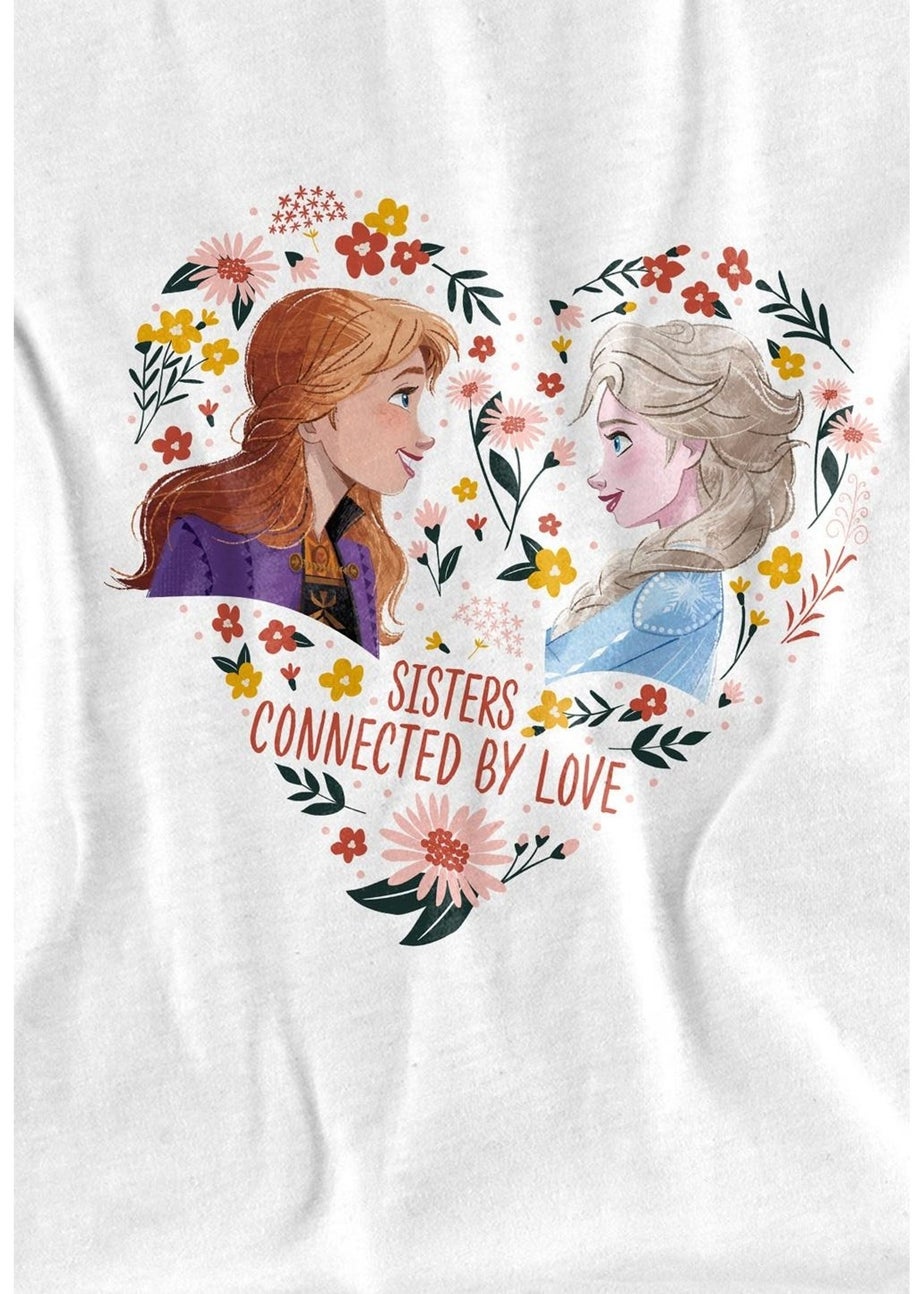 Frozen Kids White Sisters Connected By Love Elsa Anna Valentine`s Day T-Shirt (3-13yrs)