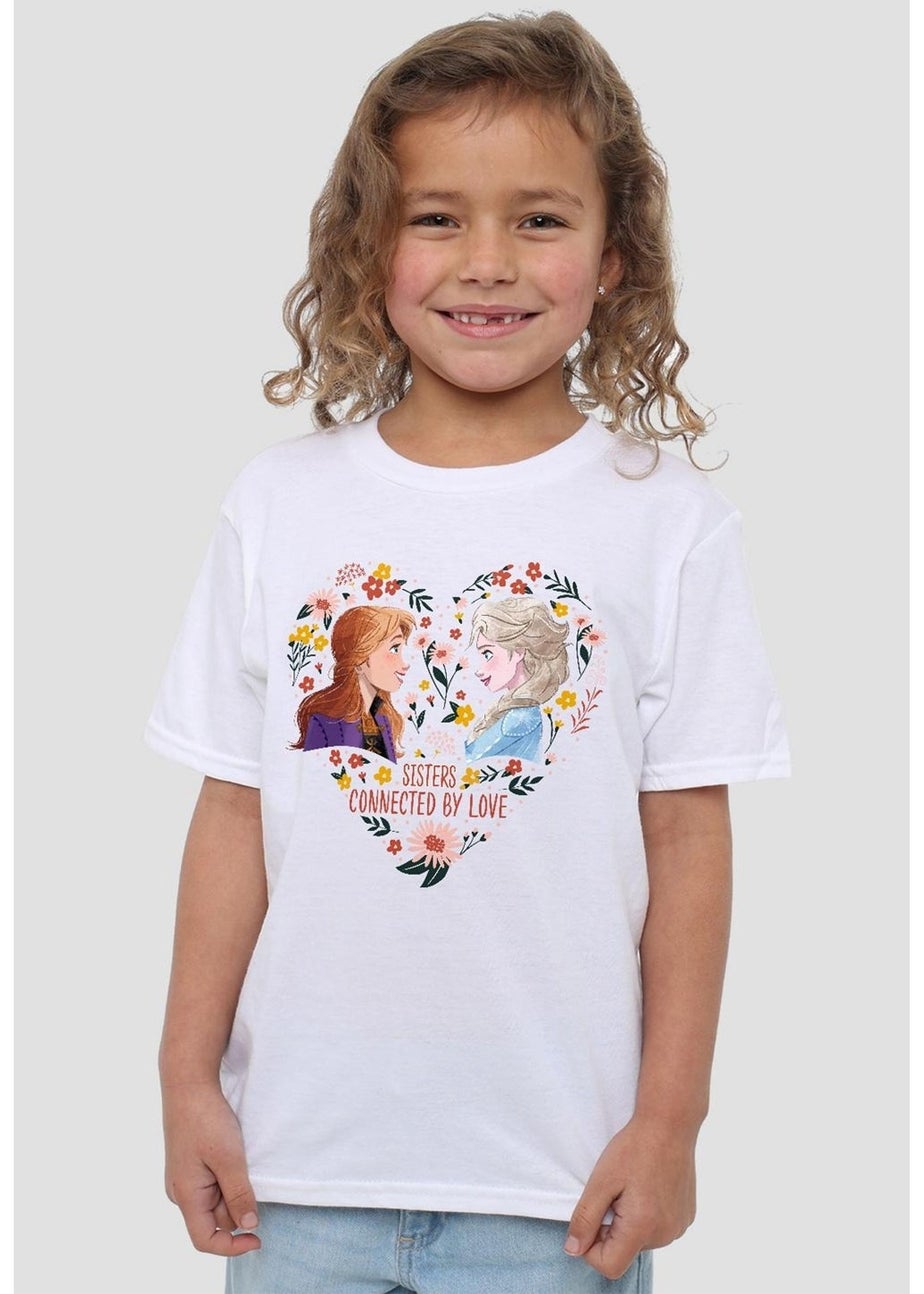 Frozen Kids White Sisters Connected By Love Elsa Anna Valentine`s Day T-Shirt (3-13yrs)