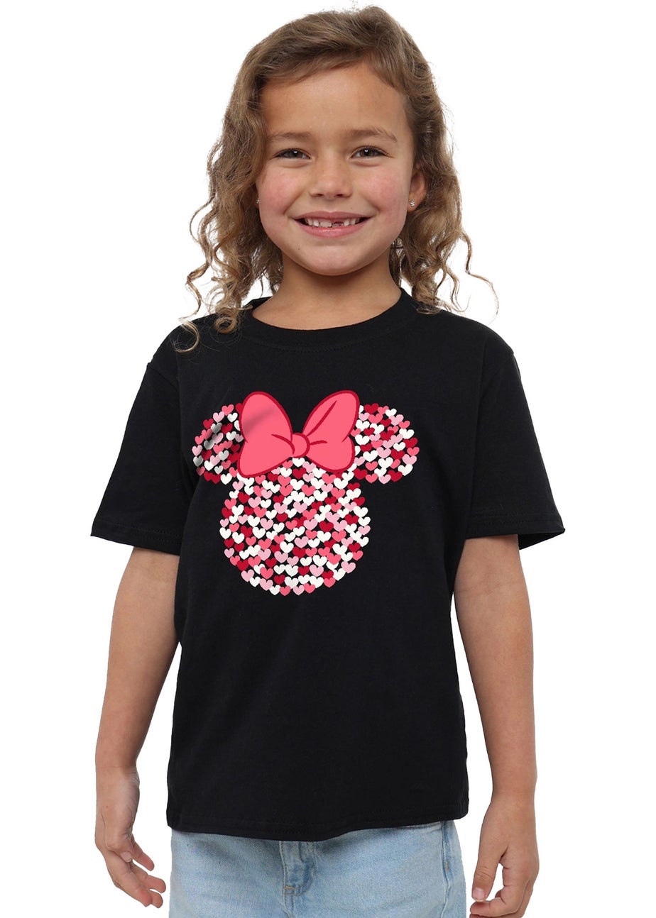 Disney Kids Black Minnie Mouse Heart Ears Silhouette Valentine`s Day T-Shirt (3-13yrs)