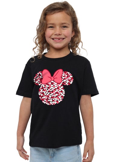 Disney Kids Black Minnie Mouse Heart Ears Silhouette Valentine`s Day T-Shirt (3-13yrs)
