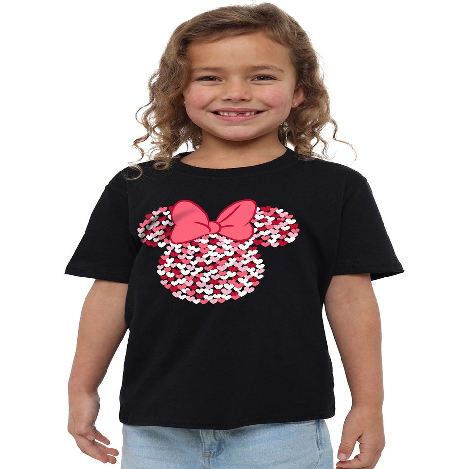 Disney Kids Black Minnie Mouse Heart Ears Silhouette Valentine`s Day T-Shirt (3-13yrs)