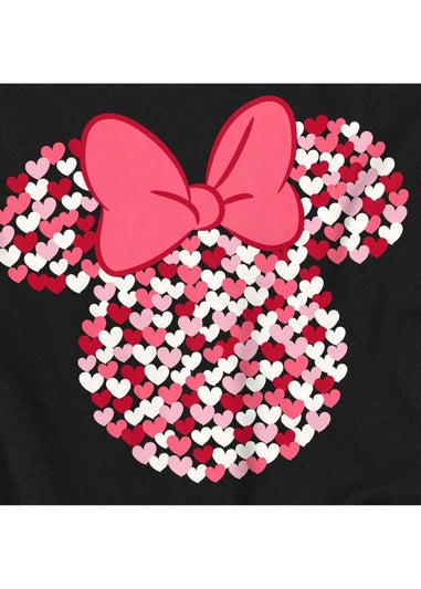 Disney Kids Black Minnie Mouse Heart Ears Silhouette Valentine`s Day T-Shirt (3-13yrs)