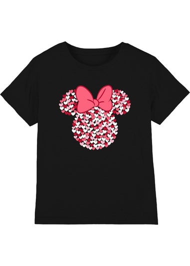 Disney Kids Black Minnie Mouse Heart Ears Silhouette Valentine`s Day T-Shirt (3-13yrs)