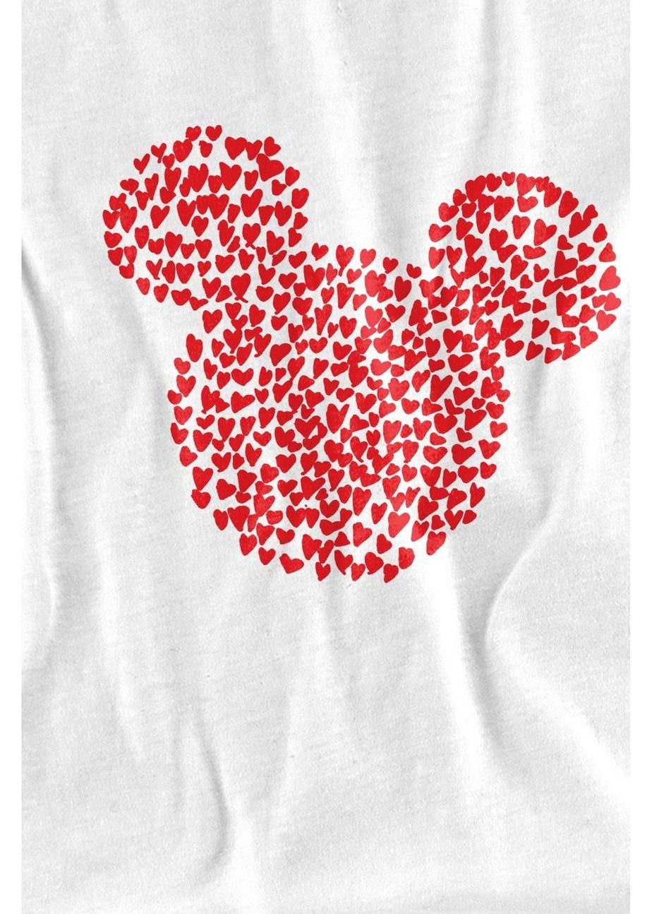 Disney Kids White Mickey Mouse Heart Ears Silhouette Valentine`s Day T-Shirt (3-13yrs)