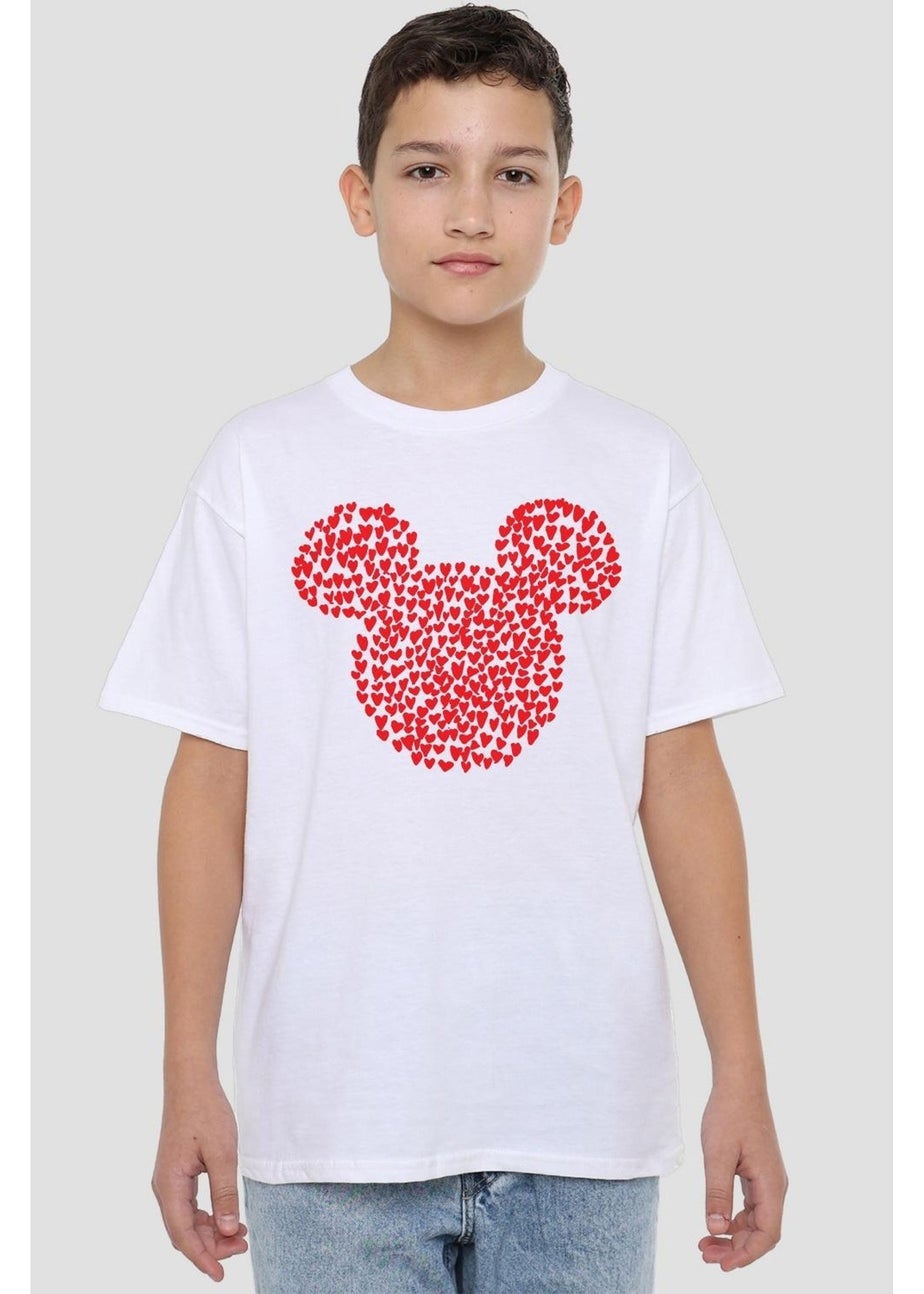 Disney Kids White Mickey Mouse Heart Ears Silhouette Valentine`s Day T-Shirt (3-13yrs)