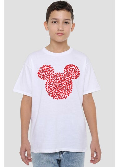 Disney Kids White Mickey Mouse Heart Ears Silhouette Valentine`s Day T-Shirt (3-13yrs)
