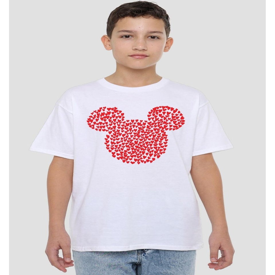 Disney Kids White Mickey Mouse Heart Ears Silhouette Valentine`s Day T-Shirt (3-13yrs)