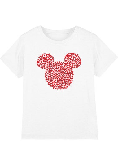 Disney Kids White Mickey Mouse Heart Ears Silhouette Valentine`s Day T-Shirt (3-13yrs)
