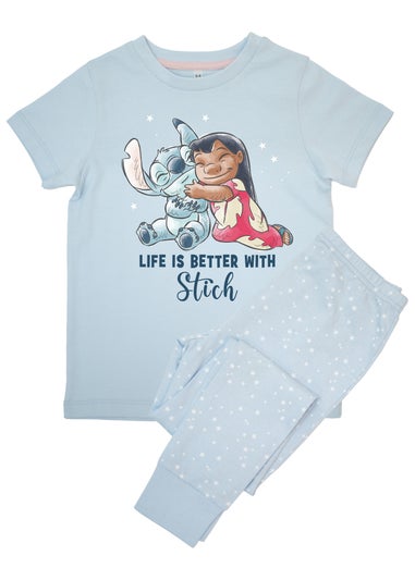 Disney Lilo & Stitch Life Is Better Girls Blue Graphic Pyjamas (3-8 Years)