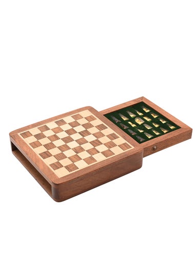 Harvey Makin Brown Magnetic Chess Board with Drawer