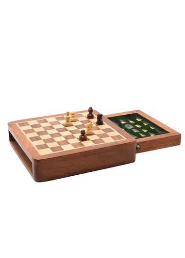 Harvey Makin Brown Magnetic Chess Board with Drawer