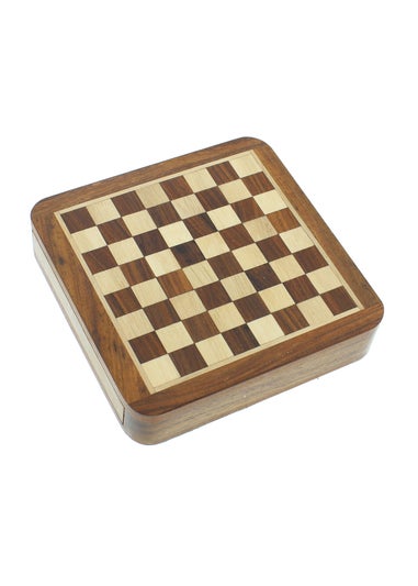 Harvey Makin Brown Magnetic Chess Board with Drawer