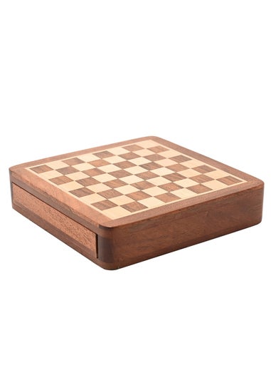 Harvey Makin Brown Magnetic Chess Board with Drawer