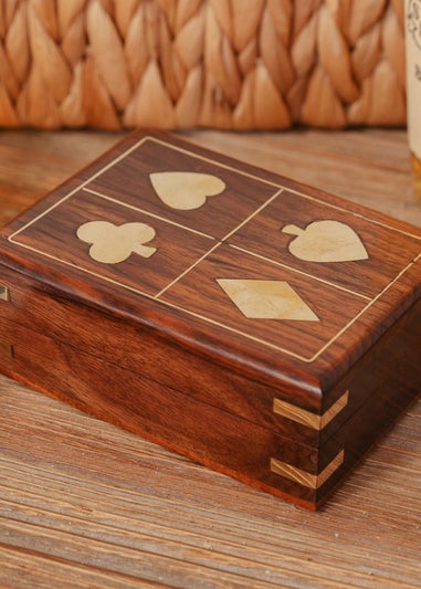 Harvey Makin Pack of Playing Cards In  Brown Wooden Box