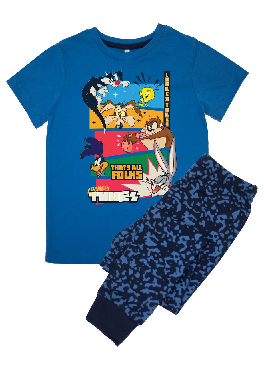Looney Tunes Colour Stripes Boys Blue Graphic Pyjamas (3-8 Years)