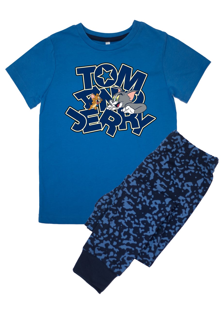 Tom & Jerry Star Text Boys Blue Graphic Pyjamas (3-8 Years)