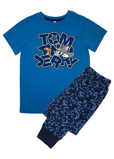 Tom & Jerry Star Text Boys Blue Graphic Pyjamas (3-8 Years)