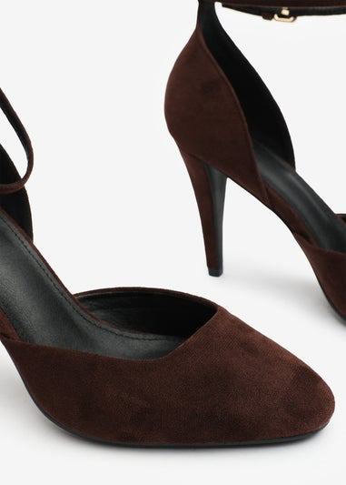 Where's That From Piper Dark Brown Suede Ankle Strap Heels
