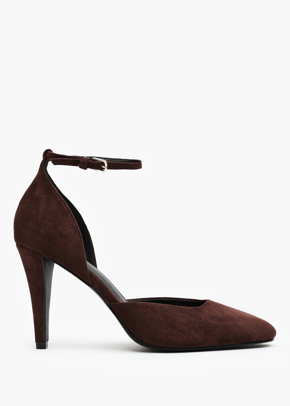 Where's That From Piper Dark Brown Suede Wide-Fit Ankle Strap Heels