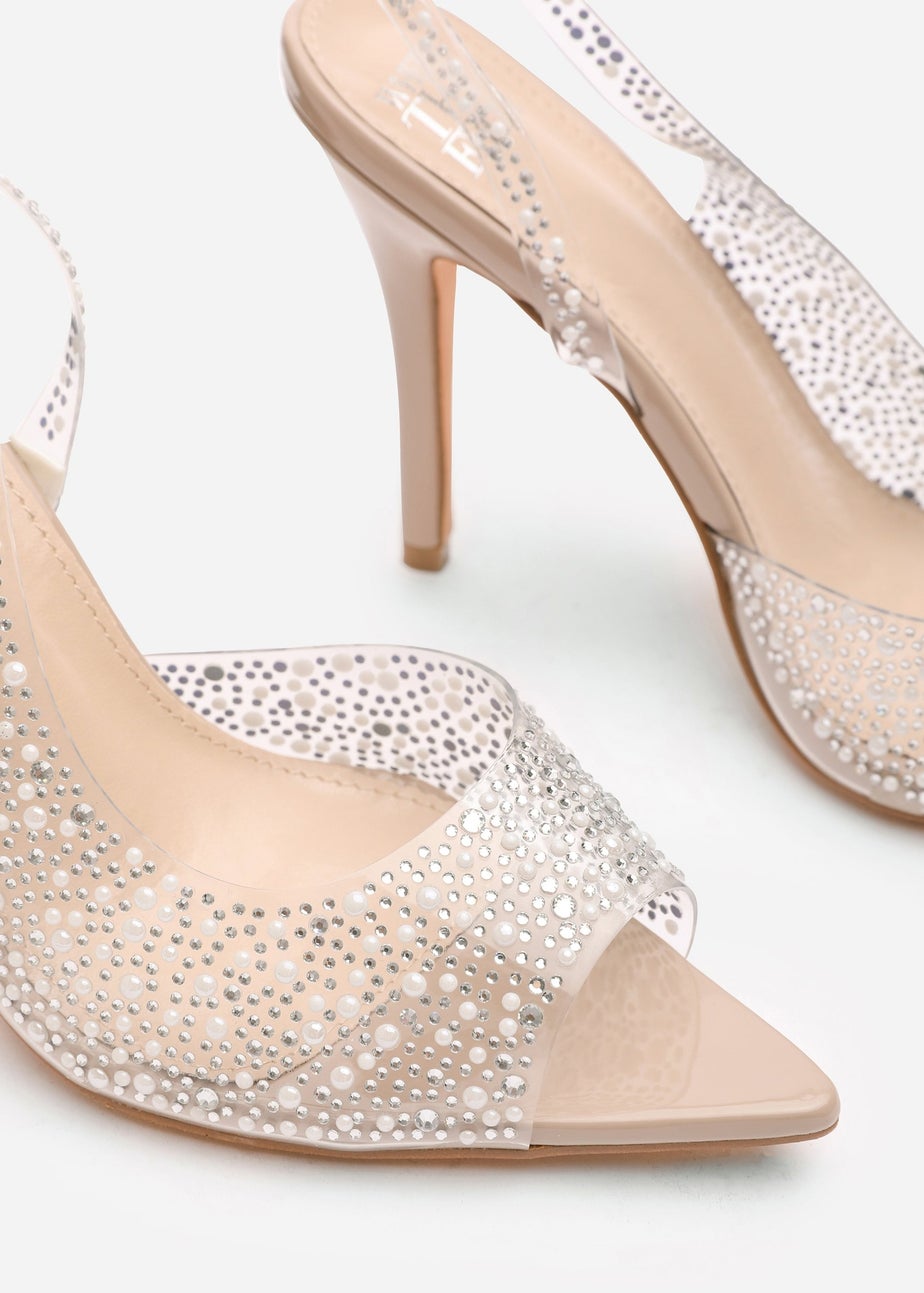 Where's That From Carlah Crystal Embellished Heeled Sandals In Nude