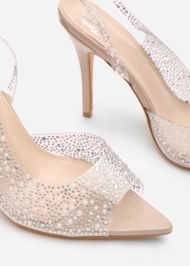 Where's That From Carlah Crystal Embellished Heeled Sandals In Nude