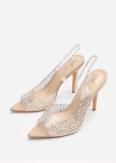 Where's That From Carlah Crystal Embellished Heeled Sandals In Nude