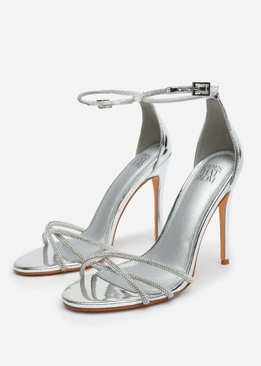 Where's That From Rose Silver Metallic Stiletto Heels With Rhinestone Strap
