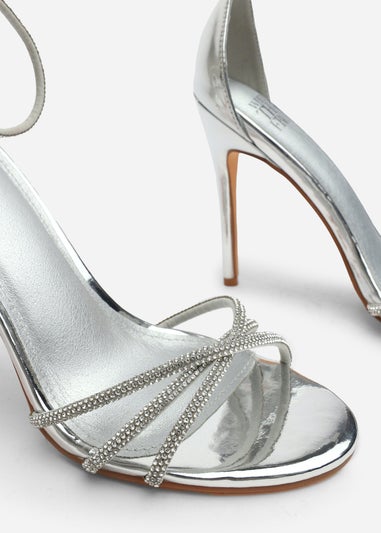 Where's That From Rose Silver Metallic Stiletto Heels With Rhinestone Strap