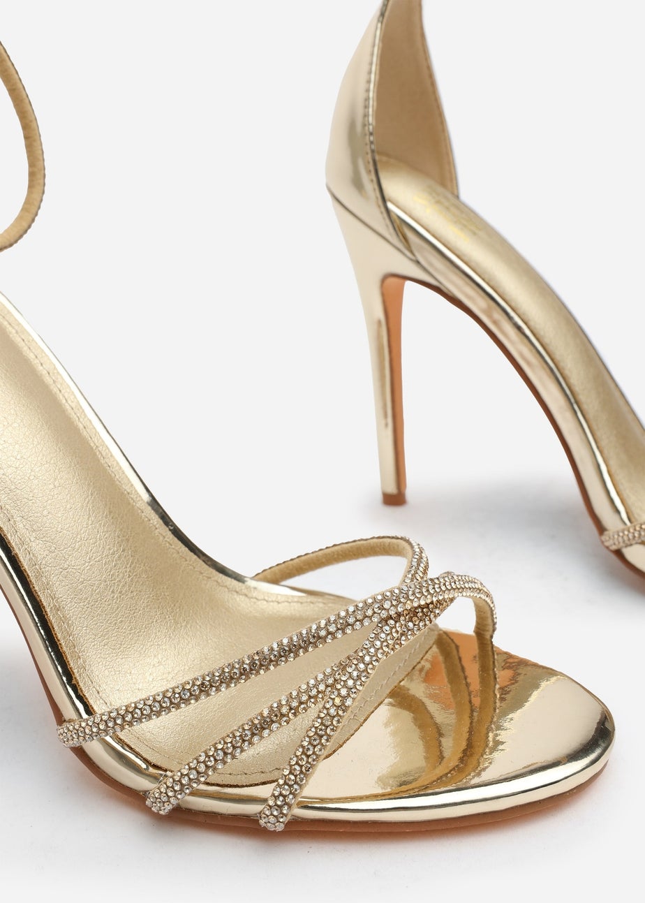 Where's That From Rose Gold Metallic Stiletto Heels With Rhinestone Strap