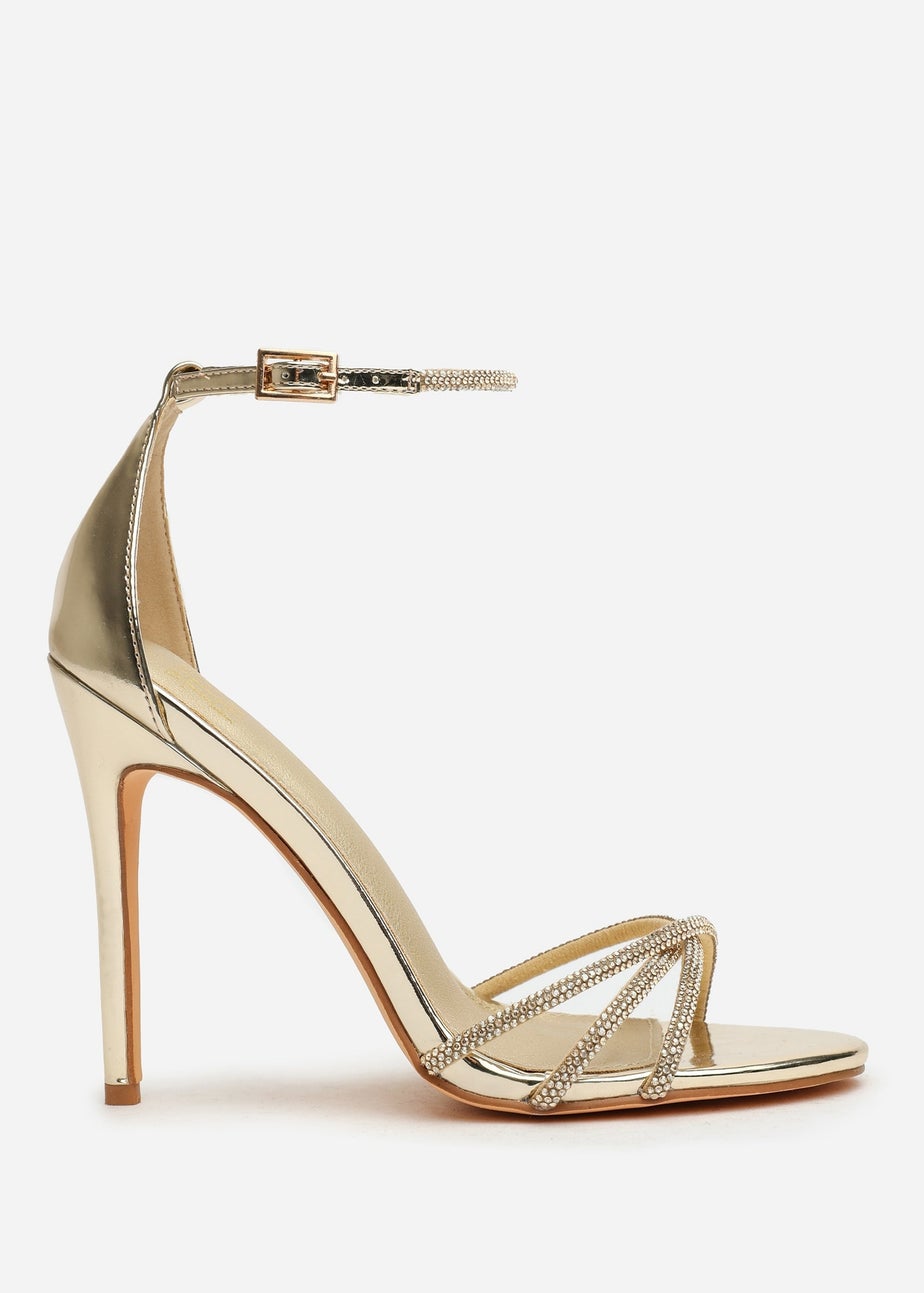 Where's That From Rose Gold Metallic Stiletto Heels With Rhinestone Strap
