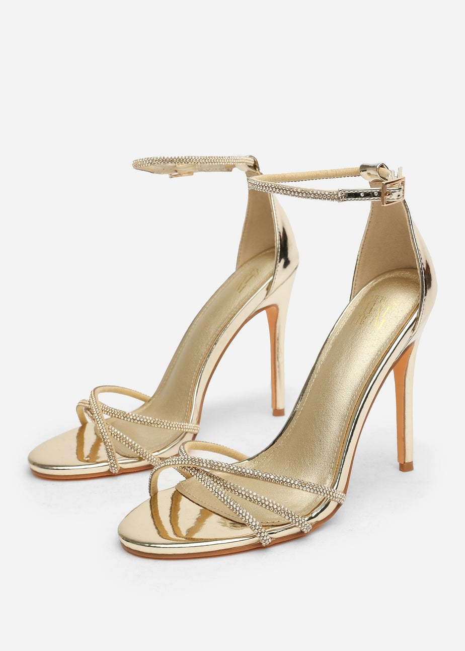 Where's That From Rose Gold Metallic Stiletto Heels With Rhinestone Strap