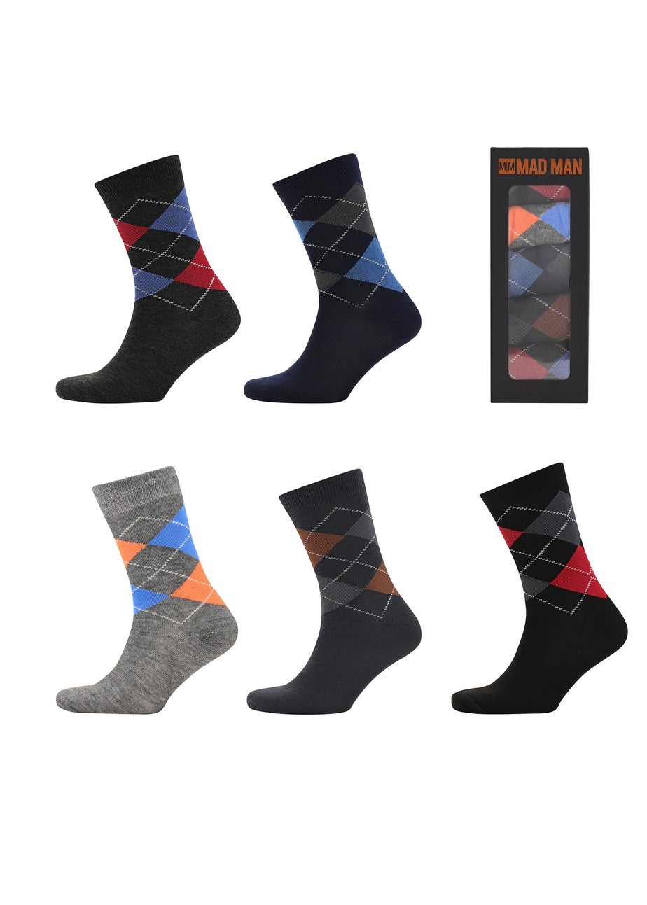 Mad Man Multi-Coloured Bright Argyle Socks Boxed