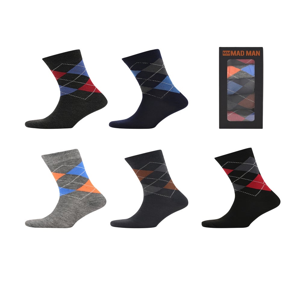 Mad Man Multi-Coloured Bright Argyle Socks Boxed