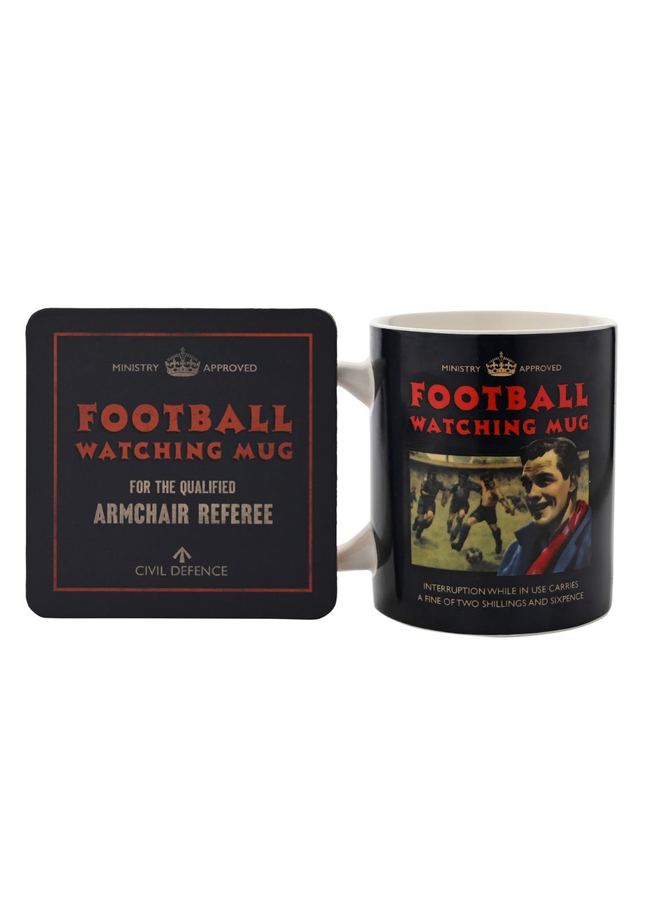 Civil Defence Football Watching Black Mug and Coaster Set