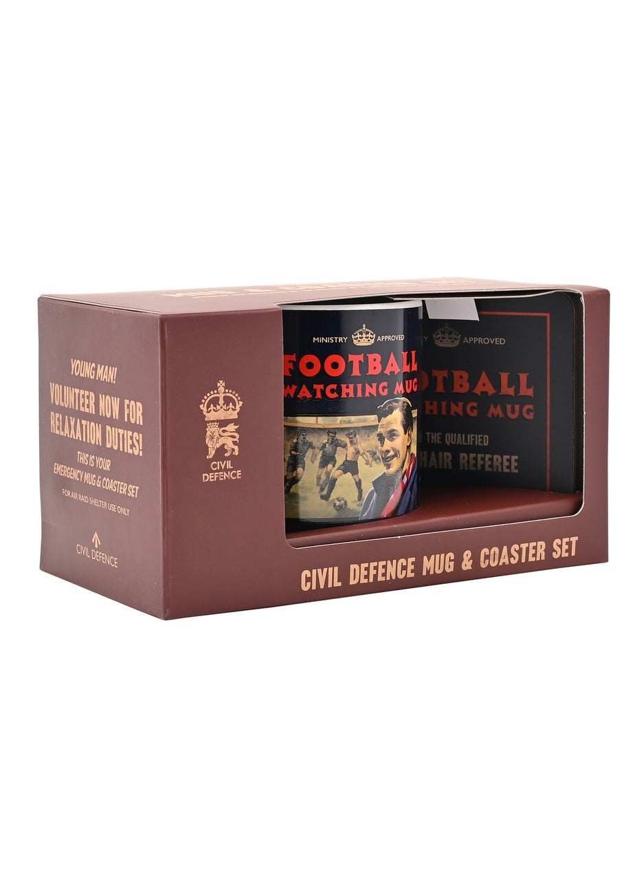 Civil Defence Football Watching Black Mug and Coaster Set