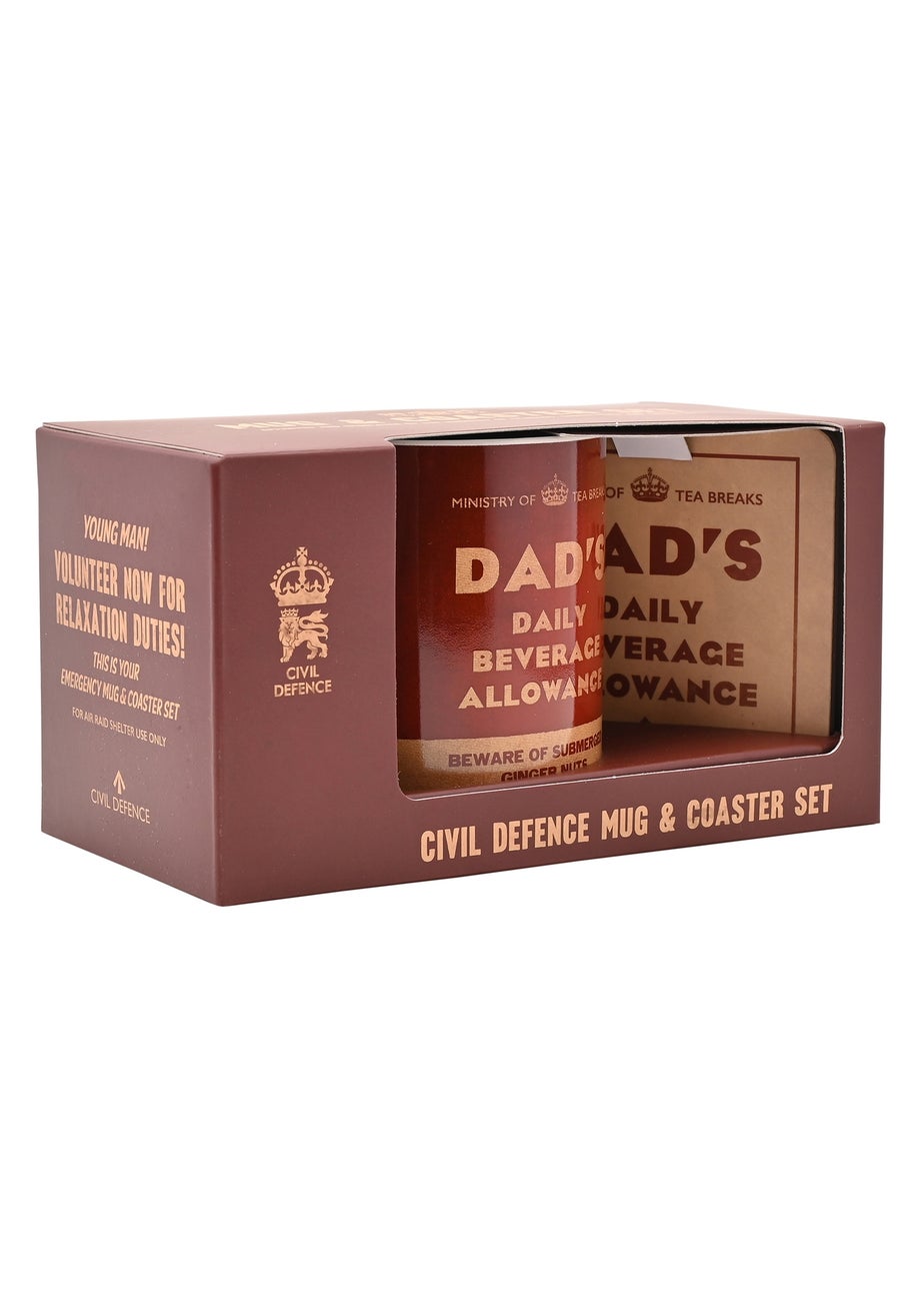 Civil Defence Dad's Daily Beverage Red Mug and Coaster Set