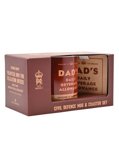 Civil Defence Dad's Daily Beverage Red Mug and Coaster Set