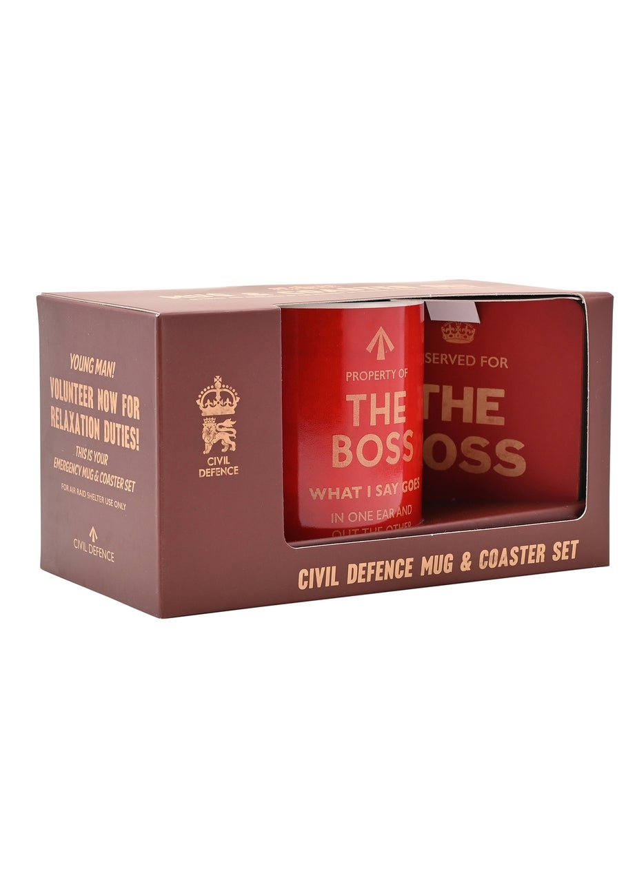 Civil Defence The Boss Red Mug and Coaster Set