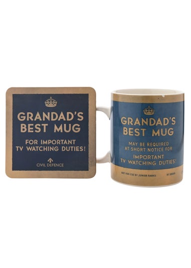 Civil Defence Grandad's Best Blue Mug and Coaster Set