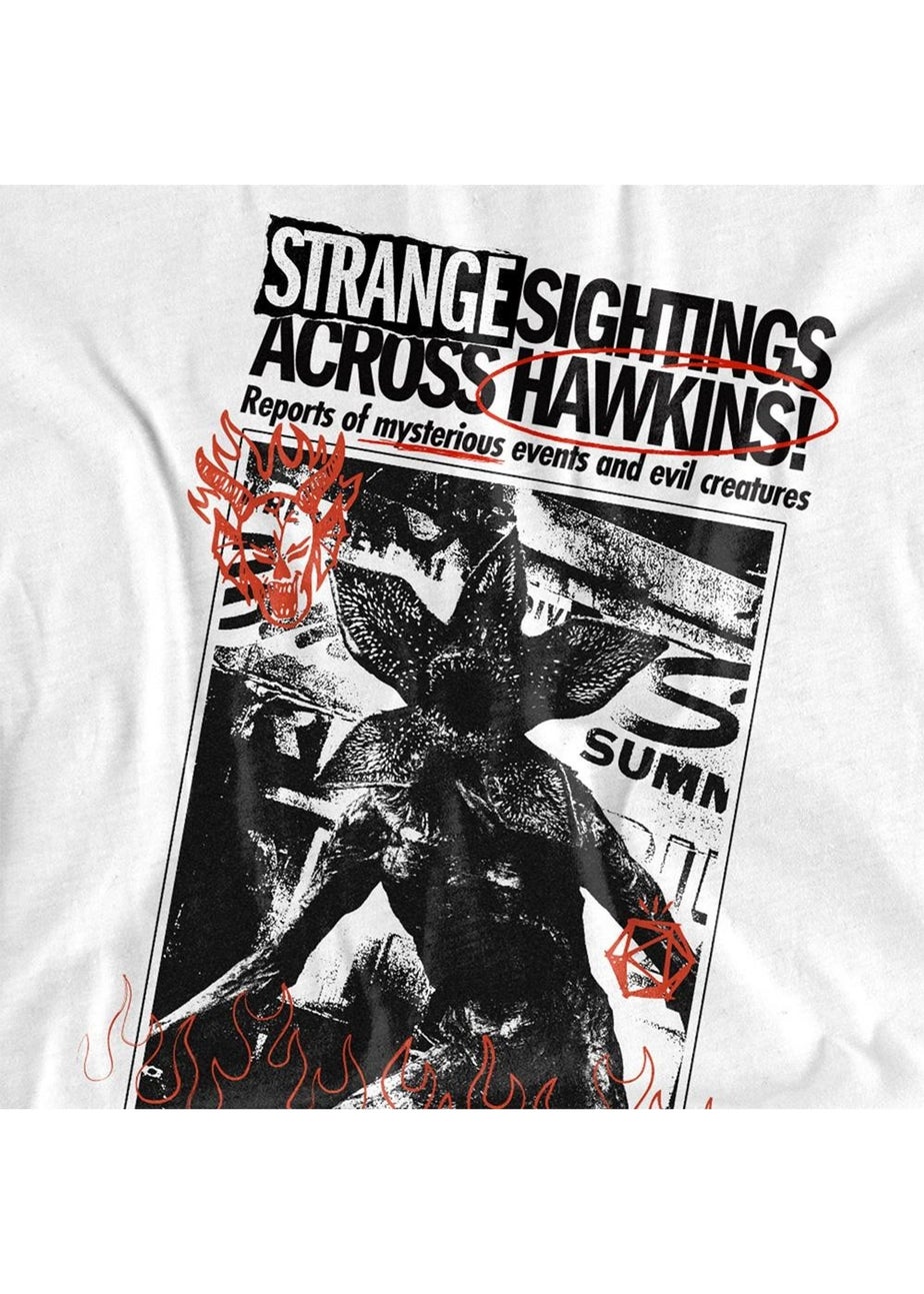 Stranger Things White 5 Sighting Demogorgon Newspaper T-Shirt