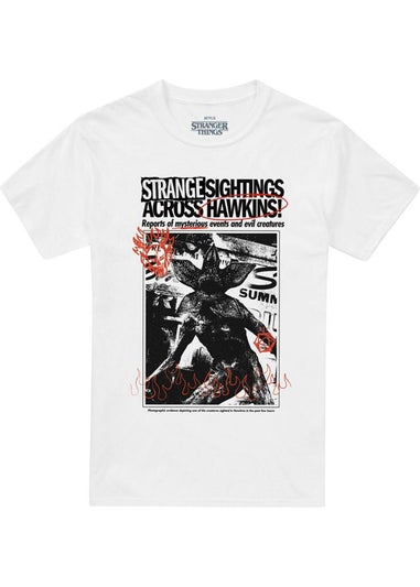 Stranger Things White 5 Sighting Demogorgon Newspaper T-Shirt