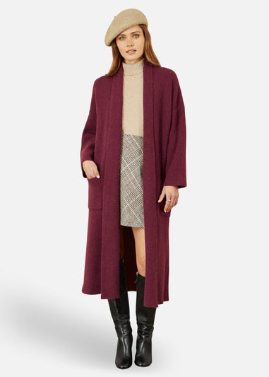 Yumi Burgundy Knitted Maxi Cardigan With Pockets