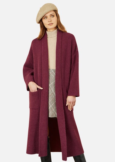 Yumi Burgundy Knitted Maxi Cardigan With Pockets